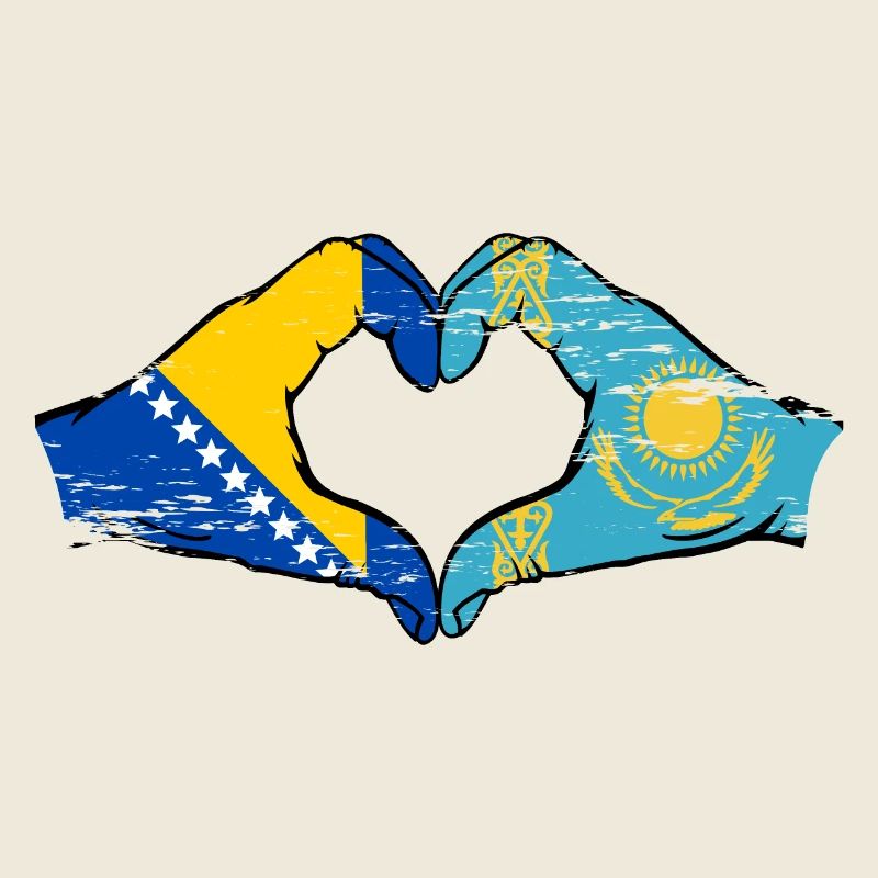 Bosnie Kazakhstan drapeau mains forme de coeur utilisé