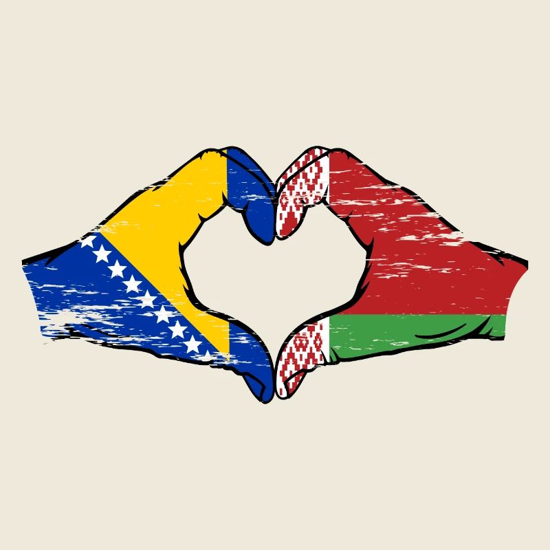 Bosnie Biélorussie drapeau mains forme de coeur utilisé
