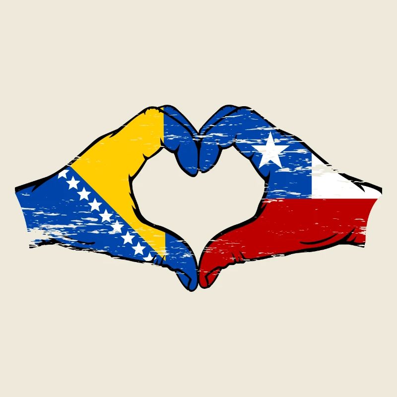 Bosnia Chile flag hands heart shape used