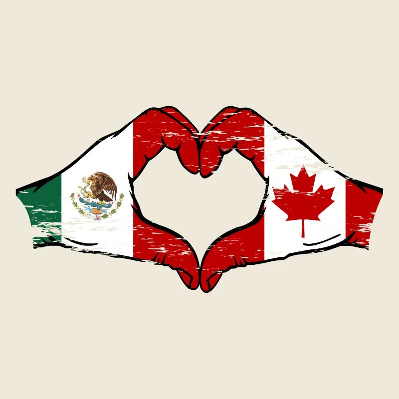 Mexico Canada Flag Hands Heart Shape Used