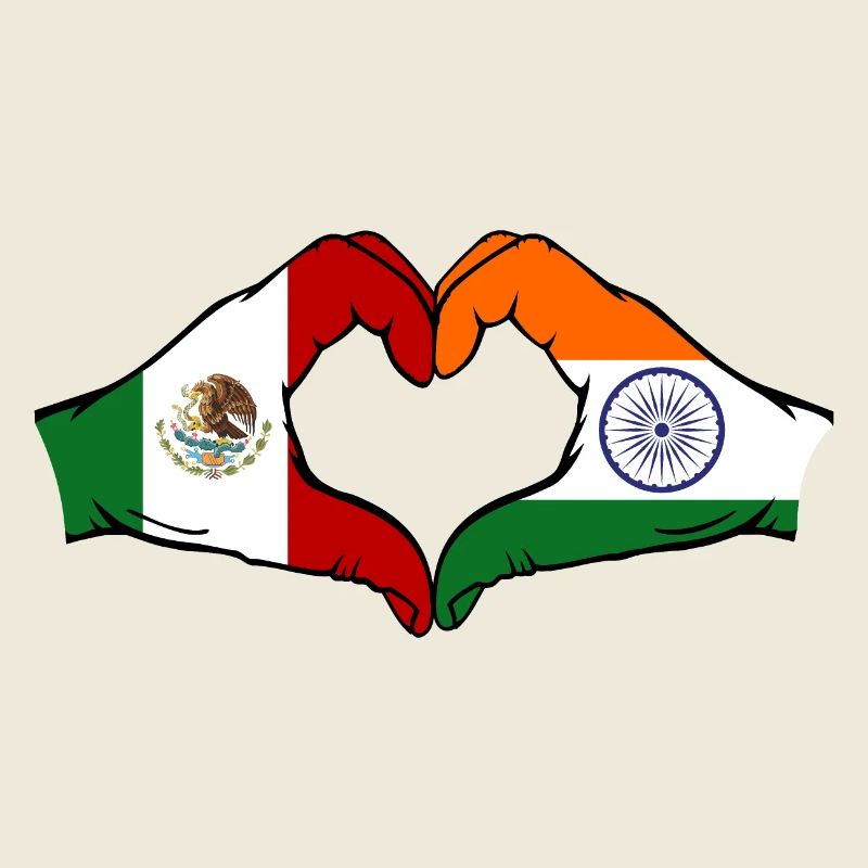 Mexique Inde Drapeau Mains Coeur Forme