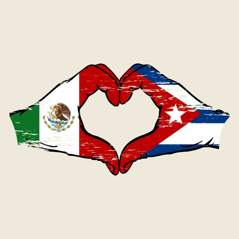Mexico Cuba Flag Hands Heart Shape Used