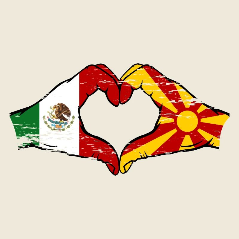 Mexico Mecedonia Flag Hands Heart Shape Used
