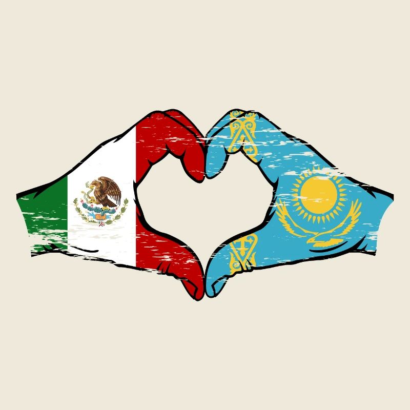 Mexico Kazakhstan Flag Hands Heart Shape Used