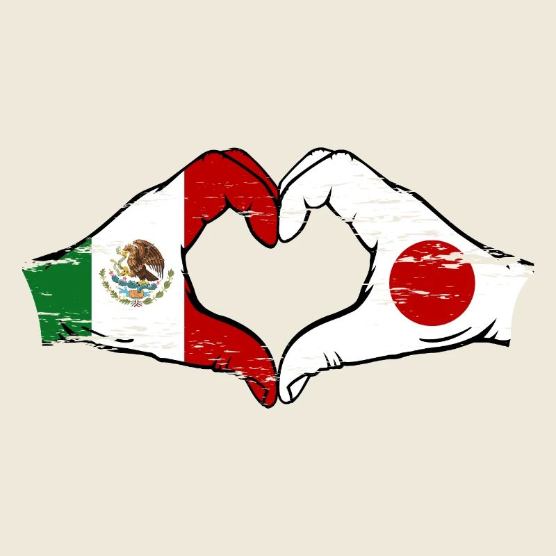 Mexiko Japan Flagge Hände Herzform used