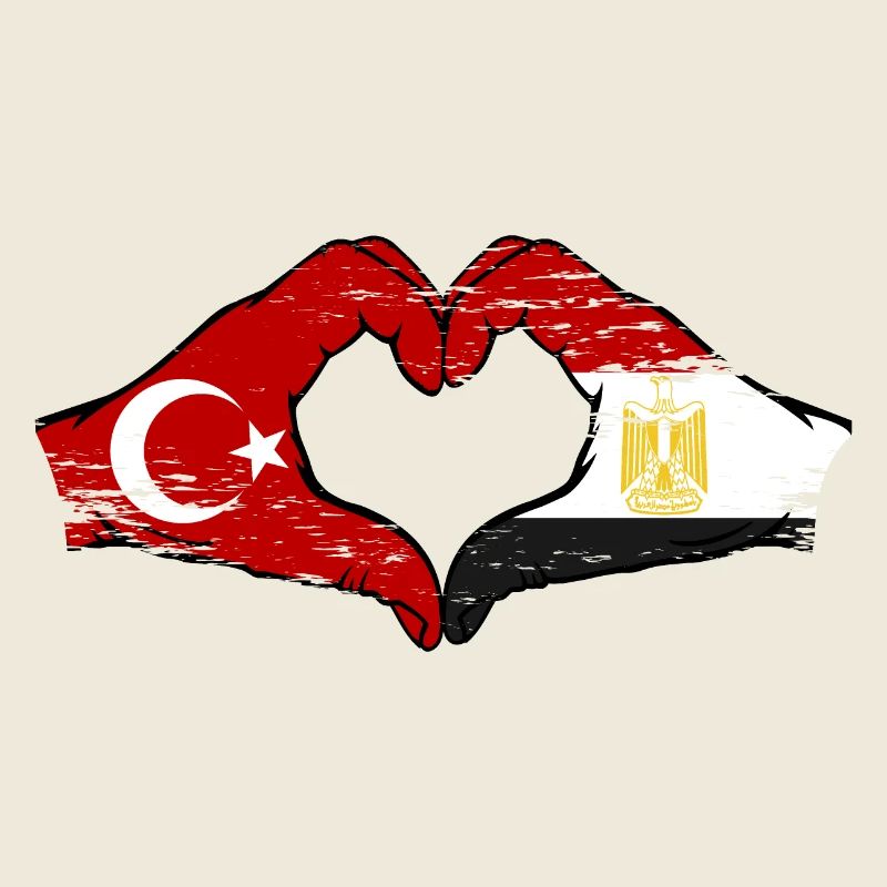 Turquie Égypte Drapeau Mains Coeur Forme Utilisé