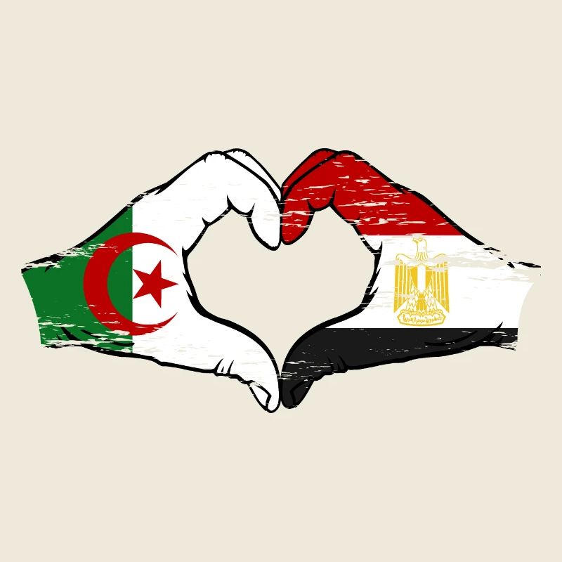 Algérie Egypte Drapeau Mains Coeur Forme Utilisé
