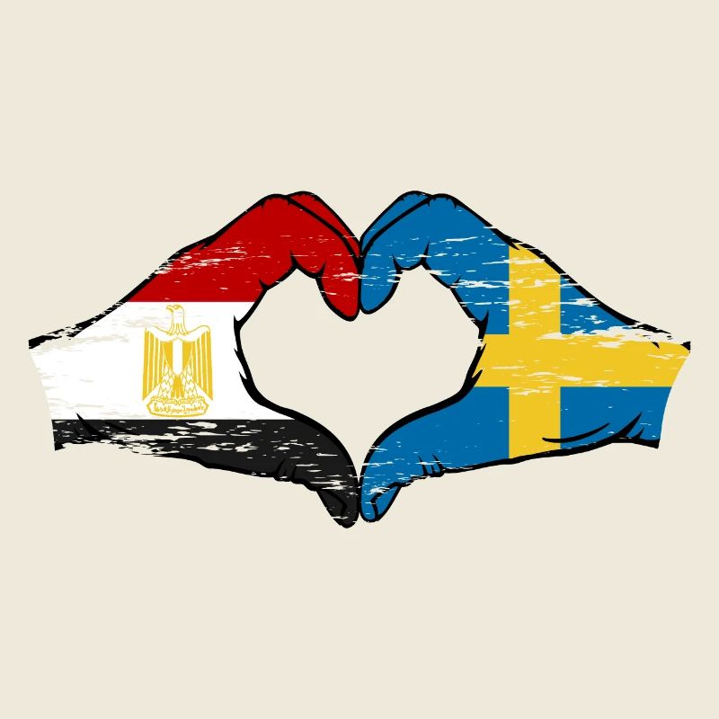 Egypte Suède Drapeau Mains Coeur Forme Utilisé