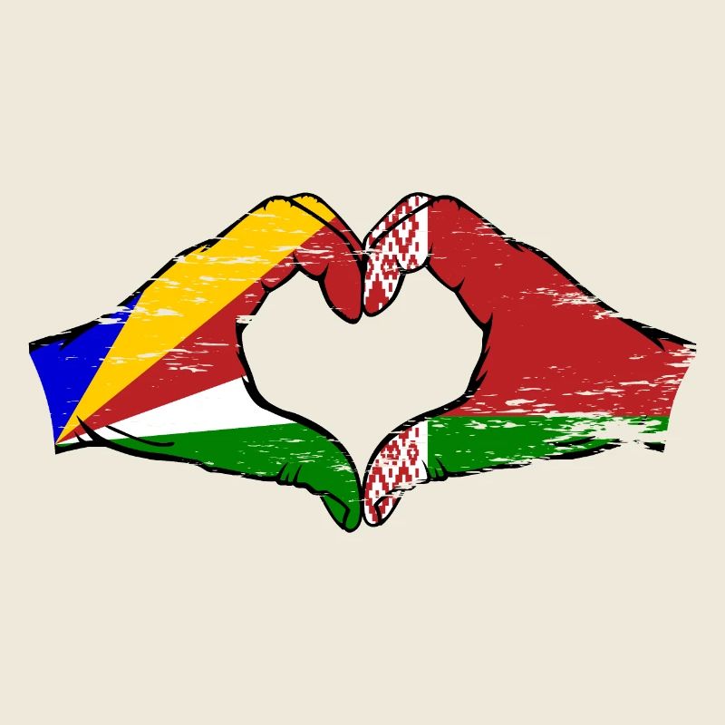 Seychelles Biélorussie drapeau mains forme de coeur utilisé