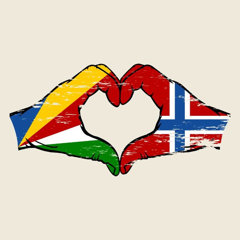 Seychelles Norvège drapeau mains forme de coeur utilisé