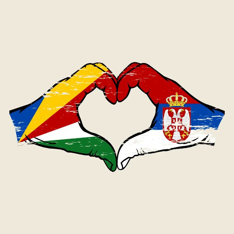 Seychelles Serbie drapeau mains forme de coeur utilisé