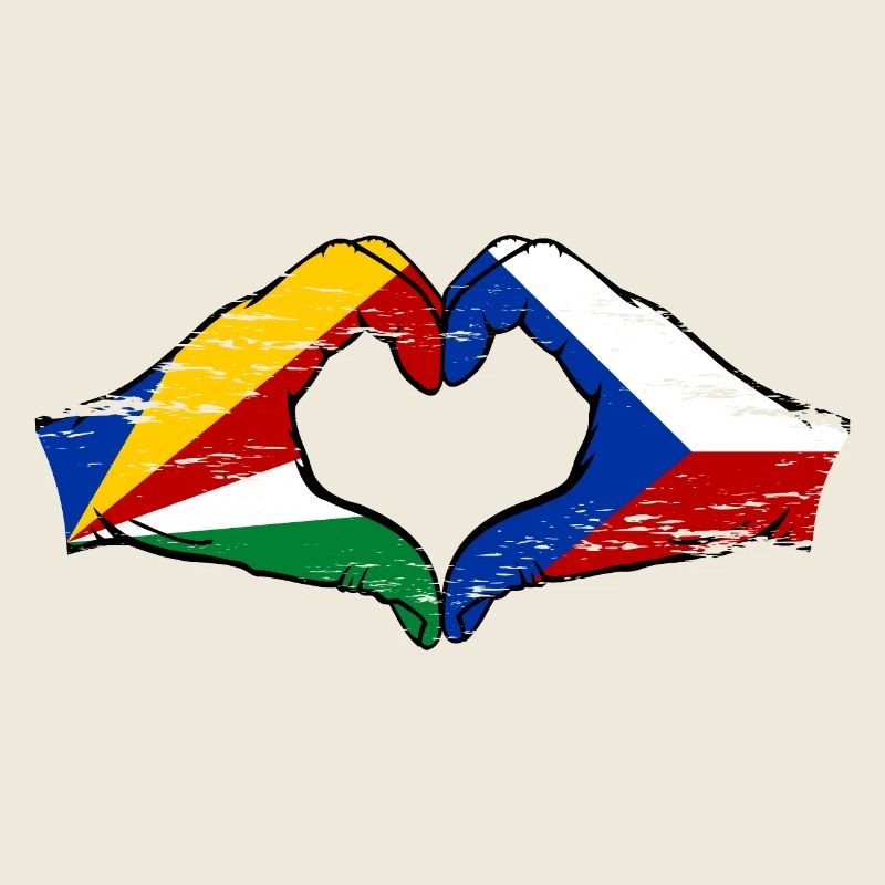 Seychelles République tchèque drapeau mains forme de coeur utilisé