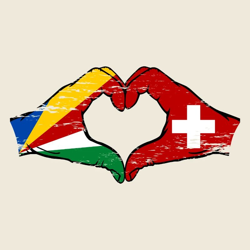 Seychelles Switzerland Flag Hands Heart Shape Used