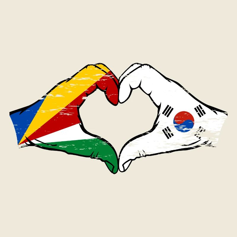 Seychelles South Korea flag hands heart shape used