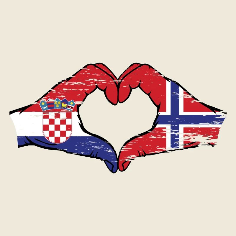 Croatia Norway Flag Hands Heart Shape Used