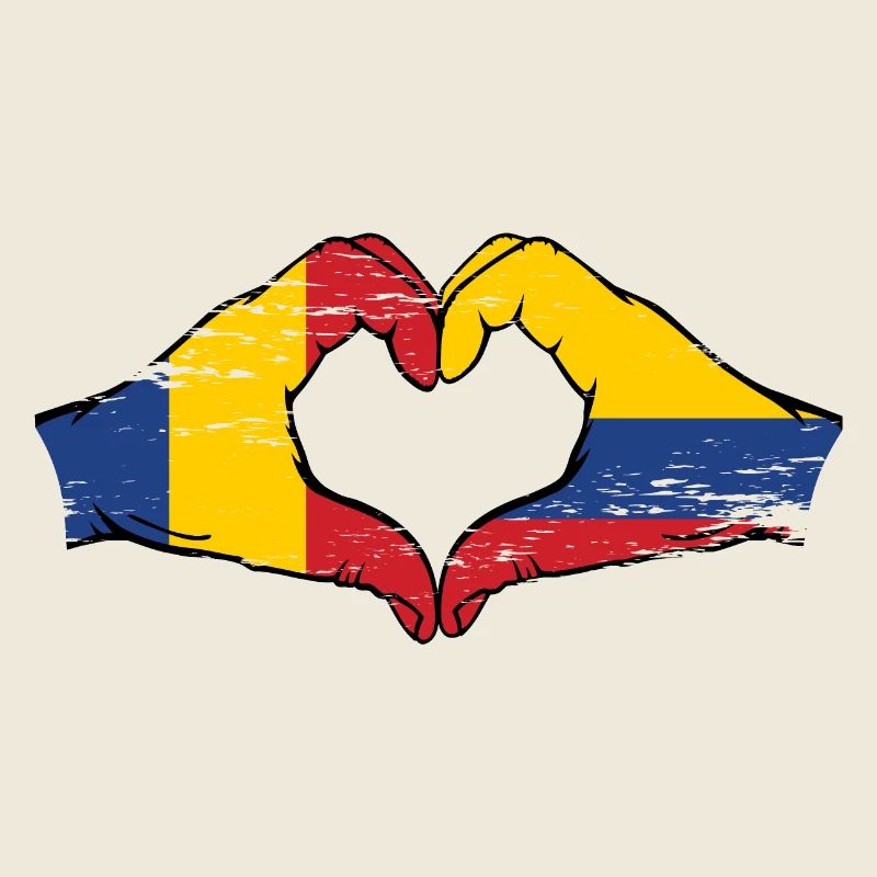 Roumanie Colombie Drapeau Mains Coeur Forme Utilisé