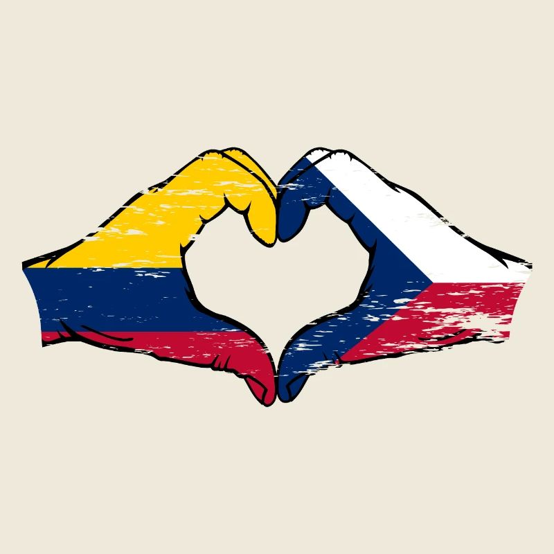 Colombie République tchèque drapeau mains forme de coeur utilisé