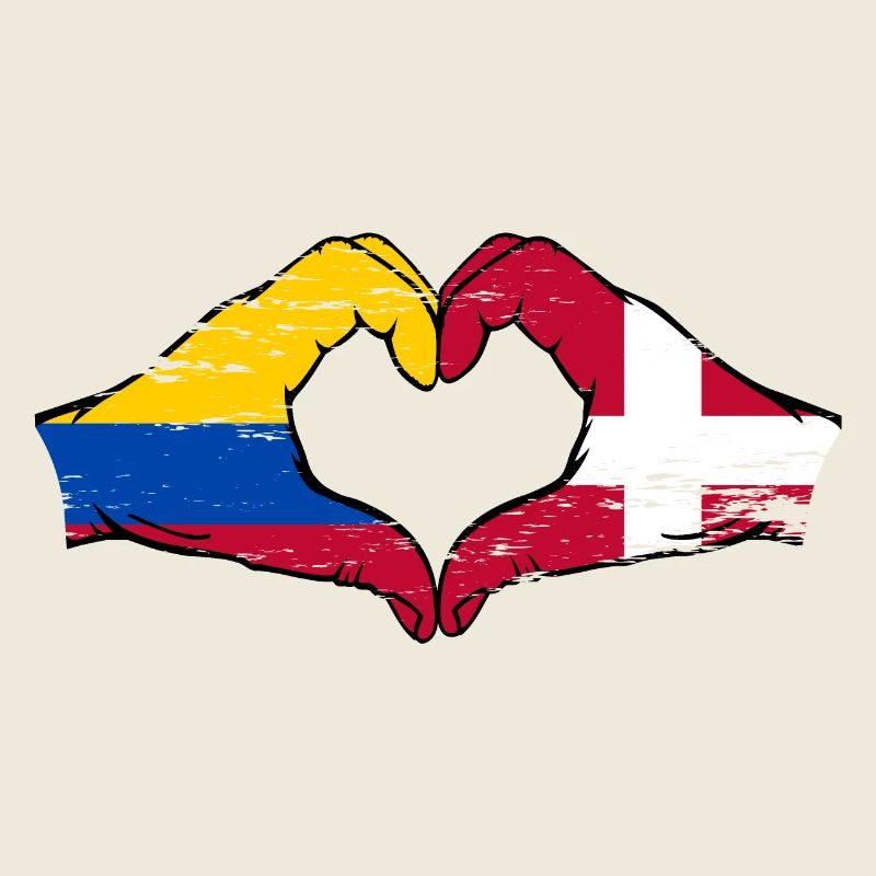 Colombie Danemark drapeau mains forme de coeur utilisé