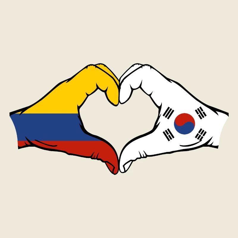 Colombie Corée du Sud Drapeau Mains Coeur Forme