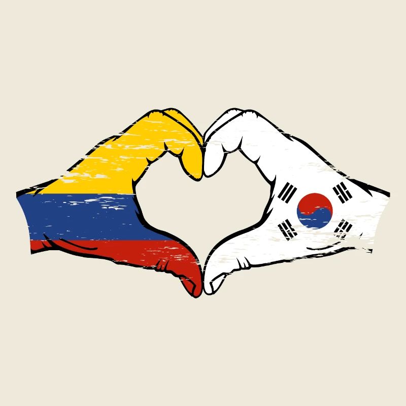 Colombie Corée du Sud drapeau mains forme de coeur utilisé