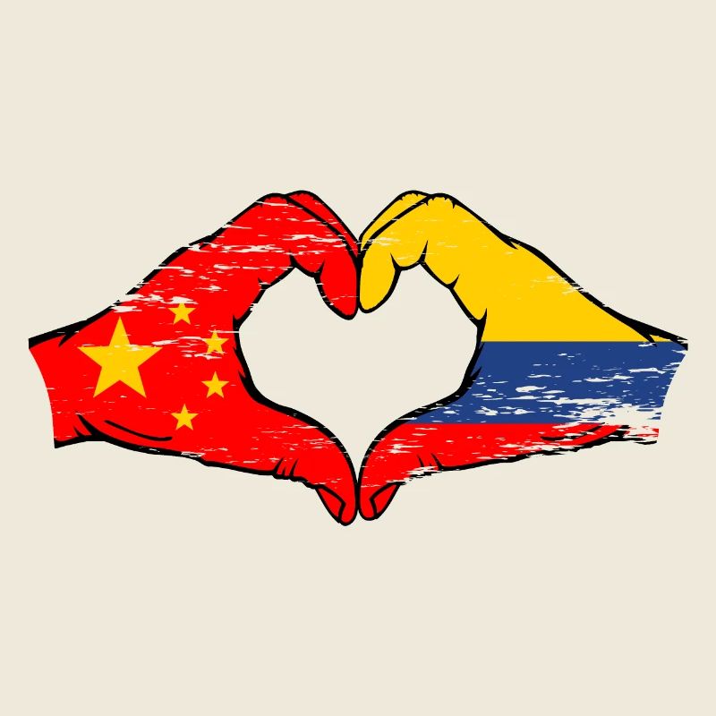 Chine Colombie drapeau mains forme de coeur utilisé