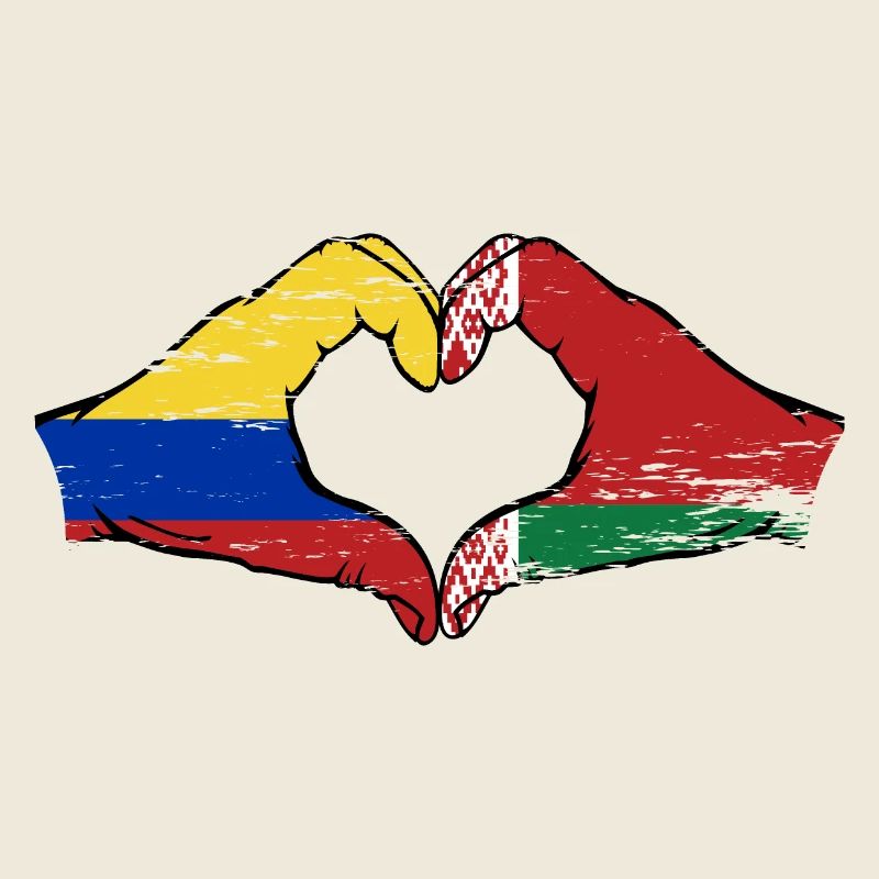 Colombie Biélorussie drapeau mains forme coeur utilisé