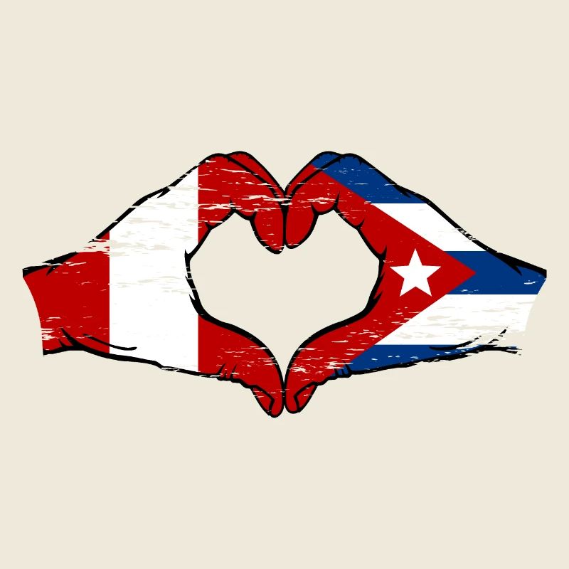 Peru Cuba flag hands heart shape used