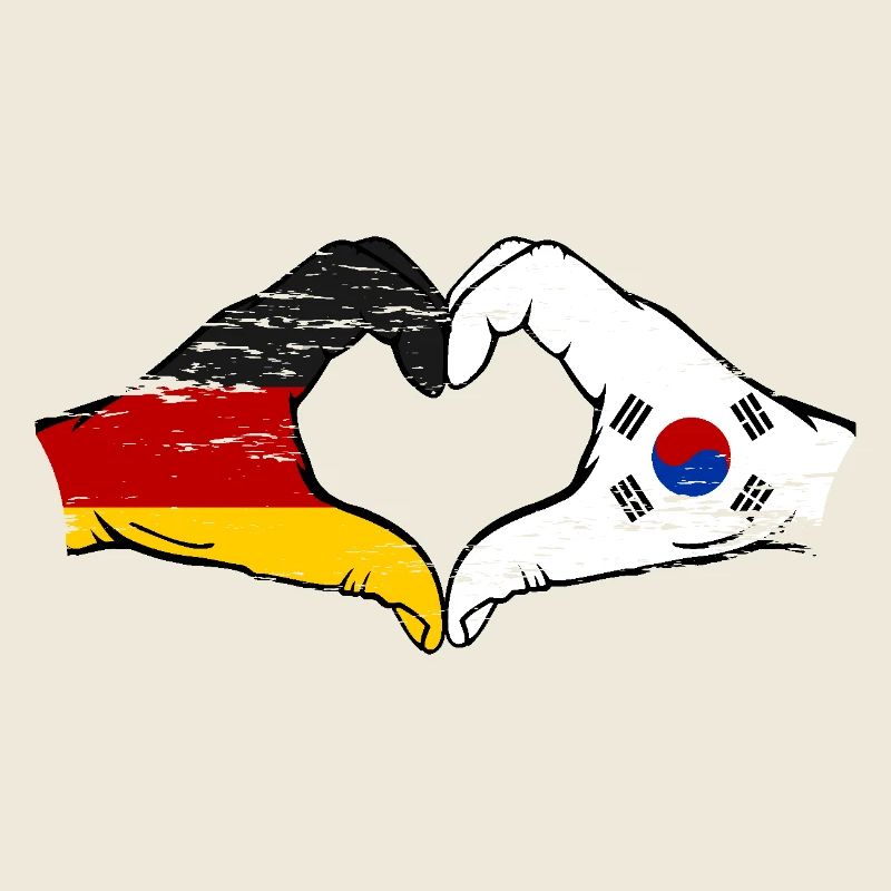 Allemagne Corée du Sud Drapeau Mains Coeur Forme Utilisé