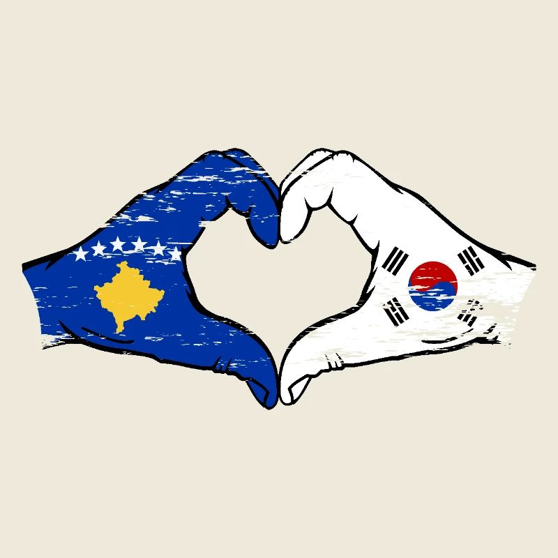Kosovo Corée du Sud Drapeau Mains Coeur Forme Utilisé