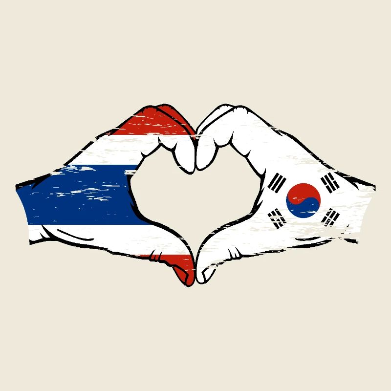 Thaïlande Corée du Sud Drapeau Mains Coeur Forme Utilisé