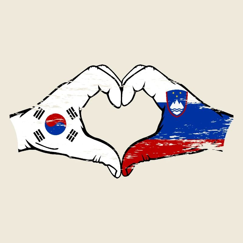 Corée du Sud, Slovénie, drapeau, mains, forme de coeur utilisé