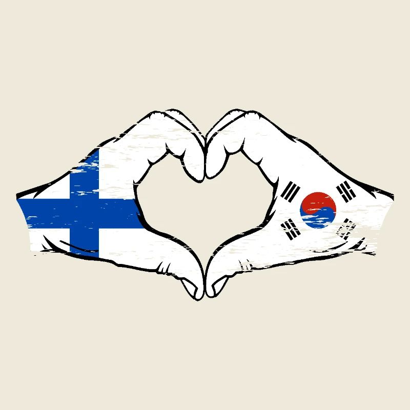 Finlande Corée du Sud drapeau mains forme de coeur utilisé