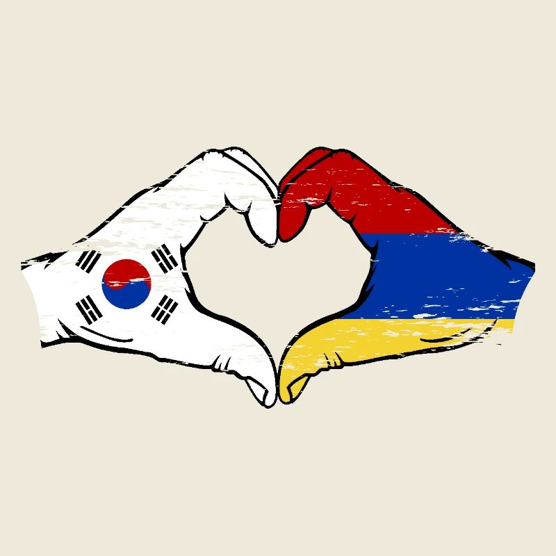 Corée du Sud, Arménie, drapeau, mains, forme de coeur utilisé