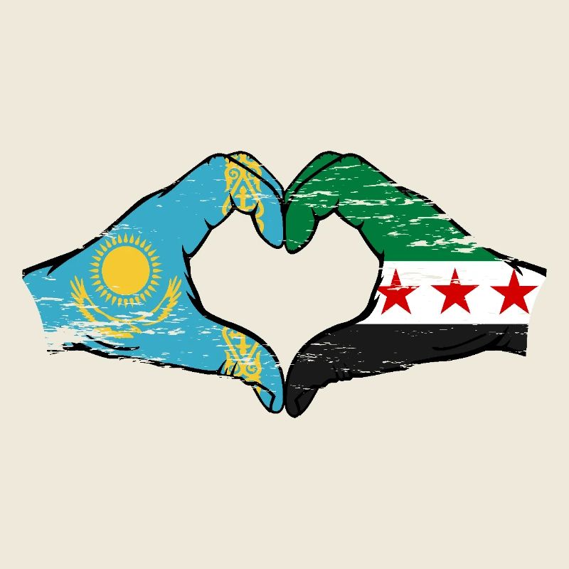 Kazakhstan Syria Flag Hands Heart Shape Used