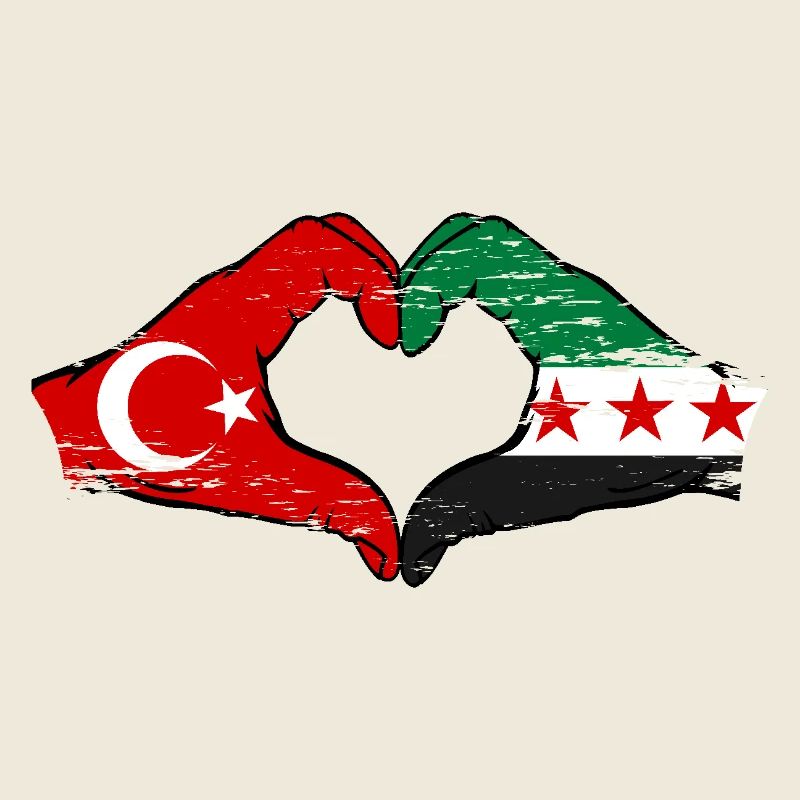 Turkey Syria Flag Hands Heart Shape Used
