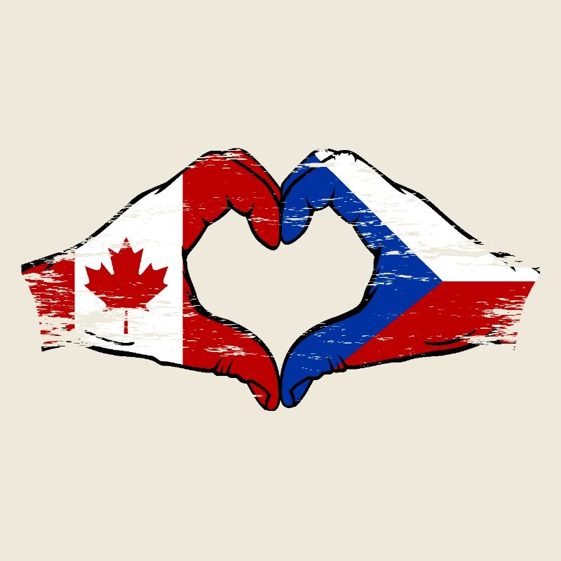 Canada Czech Republic Flag Hands Heart Shape Used