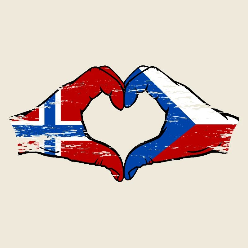 Norway Czech Republic Flag Hands Heart Shape Used