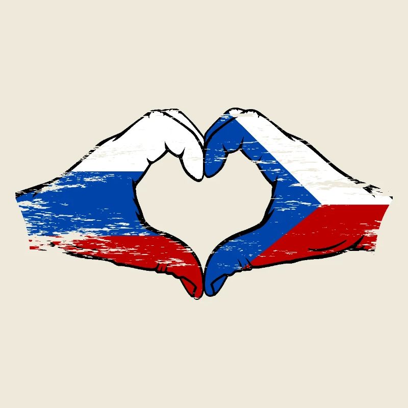 Russie République tchèque drapeau mains forme de coeur utilisé