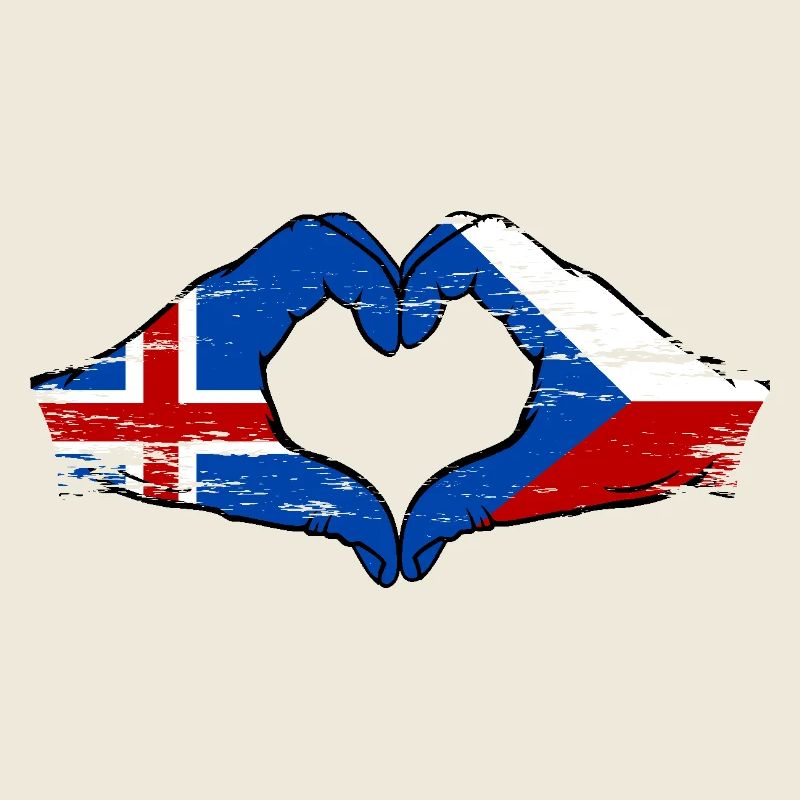Islande République tchèque drapeau mains forme de coeur utilisé