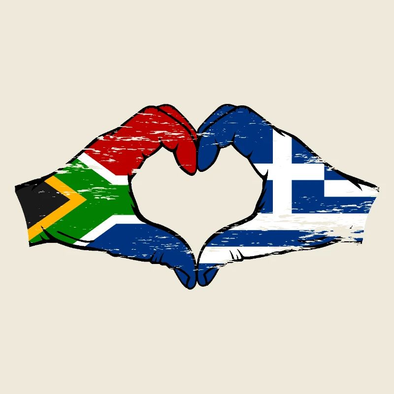 Afrique du Sud Grèce Drapeau Mains Coeur Forme Utilisé