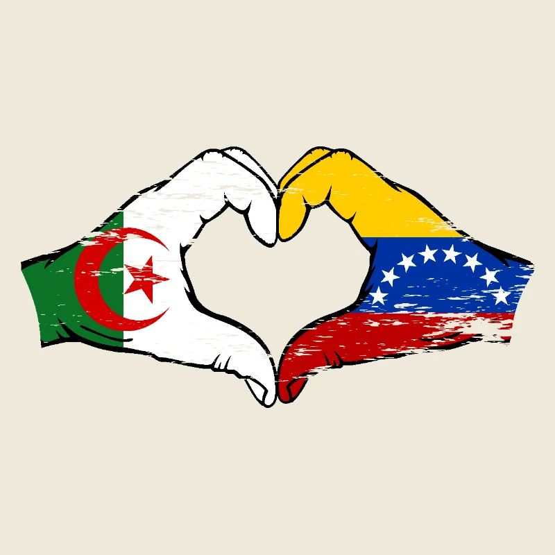 Algérie Venezuela Drapeau Mains Coeur Forme Utilisé