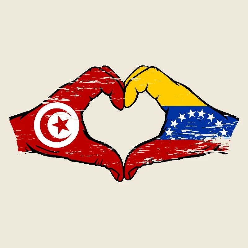Tunisia Venezuela flag hands heart shape used