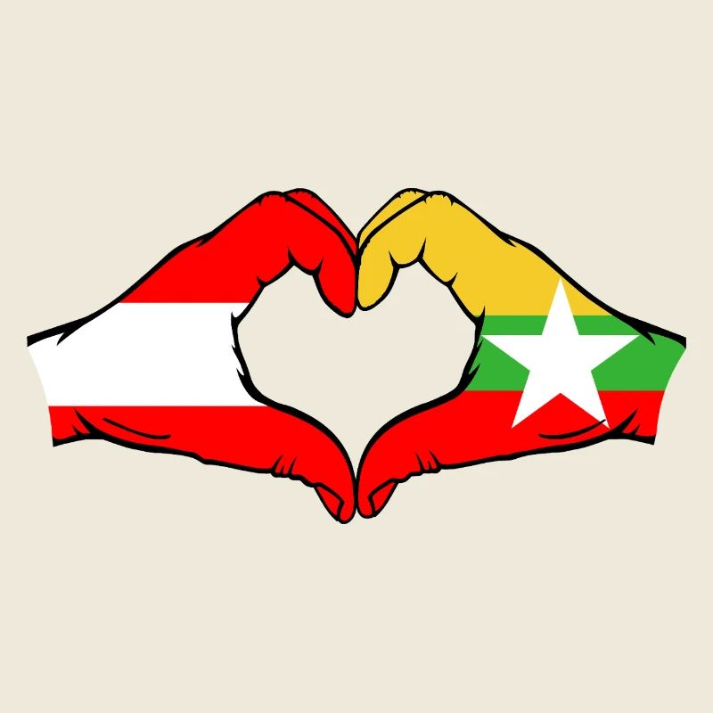 Austria Myanmar Flag Hands Heart Shape