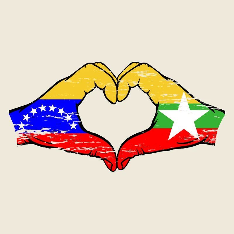 Venezuela Myanmar flag hands heart shape used