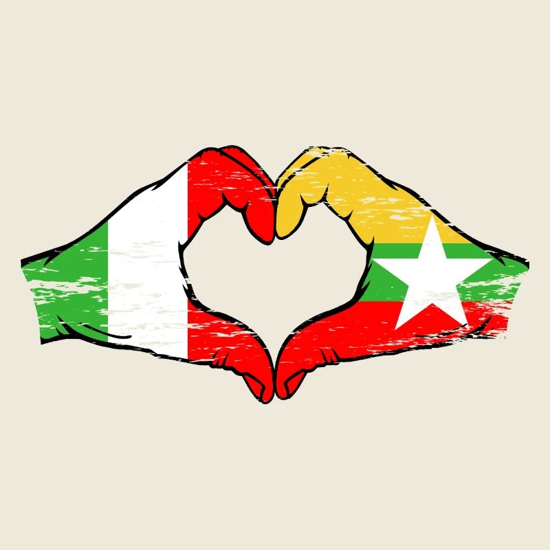 Italie Myanmar drapeau mains forme de coeur utilisé