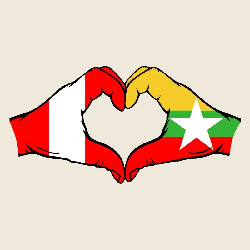 Pérou Myanmar Drapeau Mains Coeur Forme