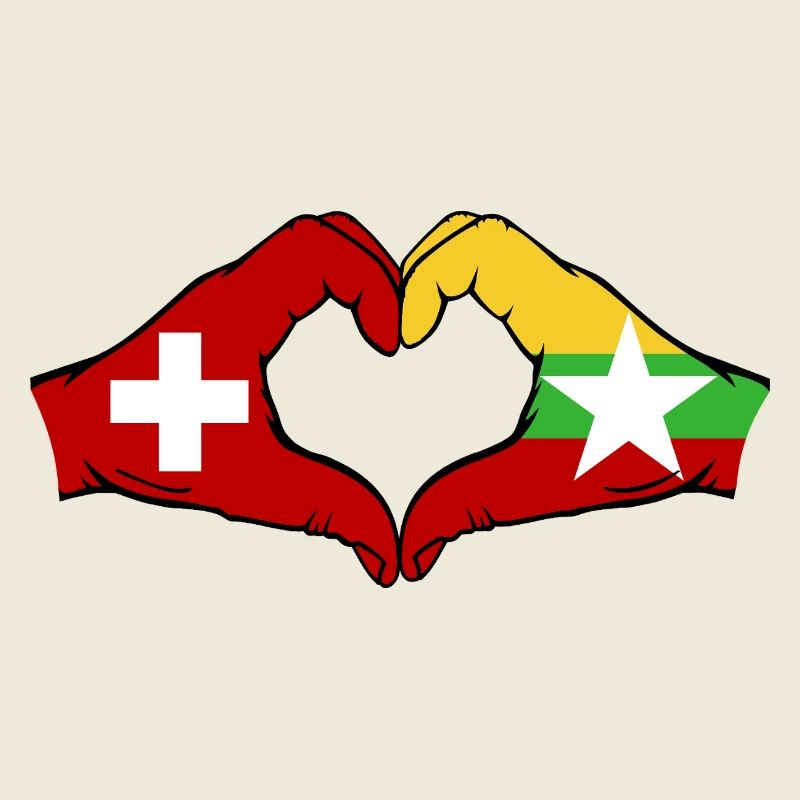 Suisse Myanmar Drapeau Mains Coeur Forme