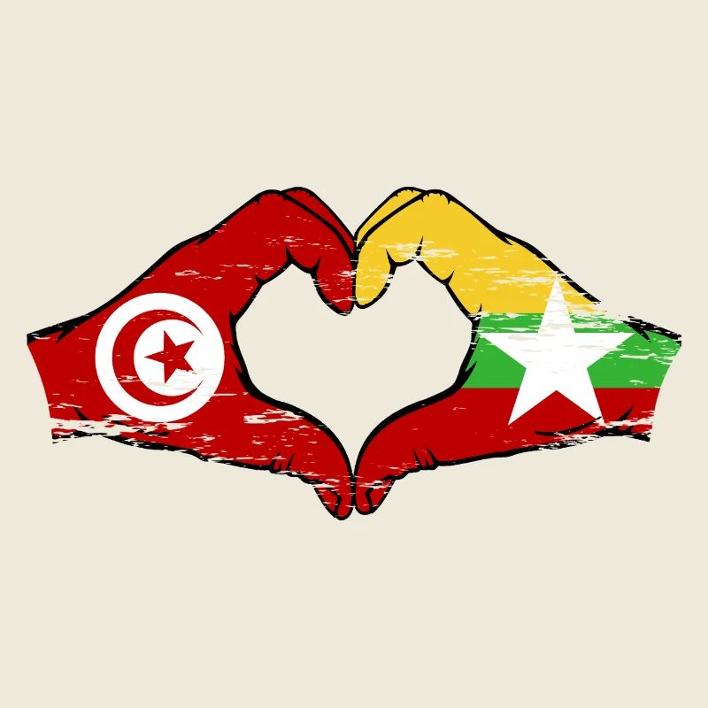 Tunisie Myanmar drapeau mains forme de coeur utilisé