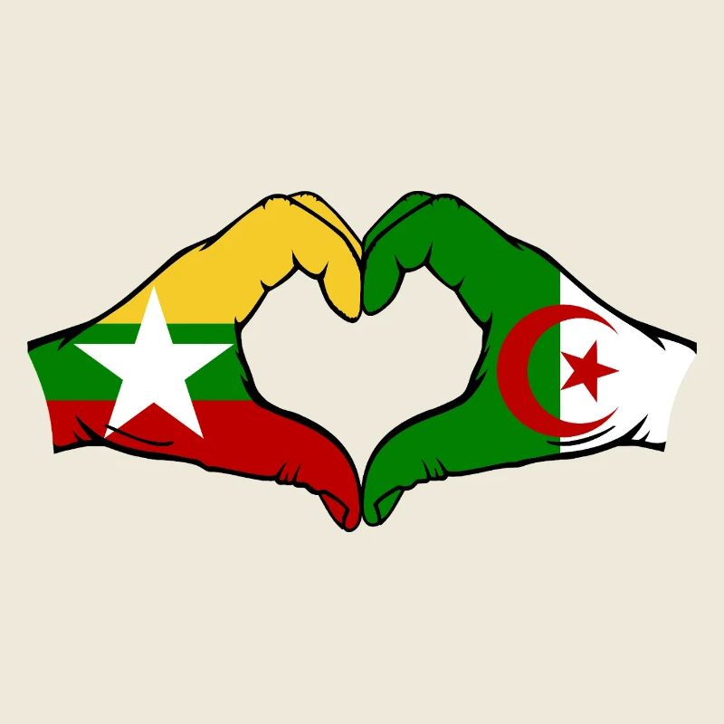 Myanmar Algeria Flag Hands Heart Shape