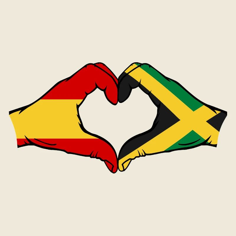 Spain Jamaica Flag Hands Heart Shape